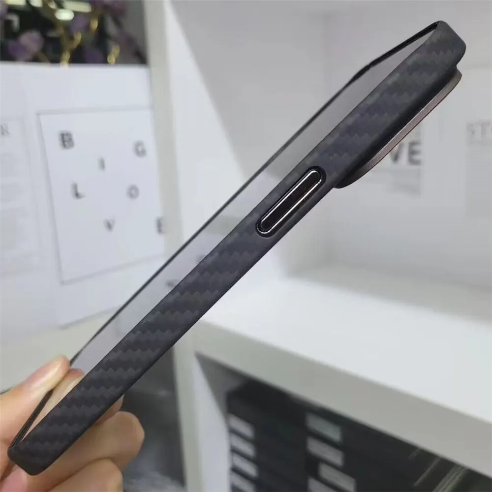 Genuine Carbon Fiber Case for iPhone 14 Pro Max 14Pro Ultra Thin Light Radiating Heat Dissipation Hollow Metal Ring Armor Cover