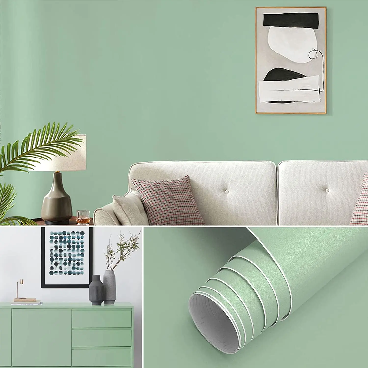 Waterproof Solid Color Bean Green Decor Wallpaper for Living Room Bedroom Walls Pvc Self Adhesive Removable Thick Stickers pvc macaron solid vinyl self adhesive wallpaper for walls in rolls livingroom decoration waterproof wallpaper for bedroom walls
