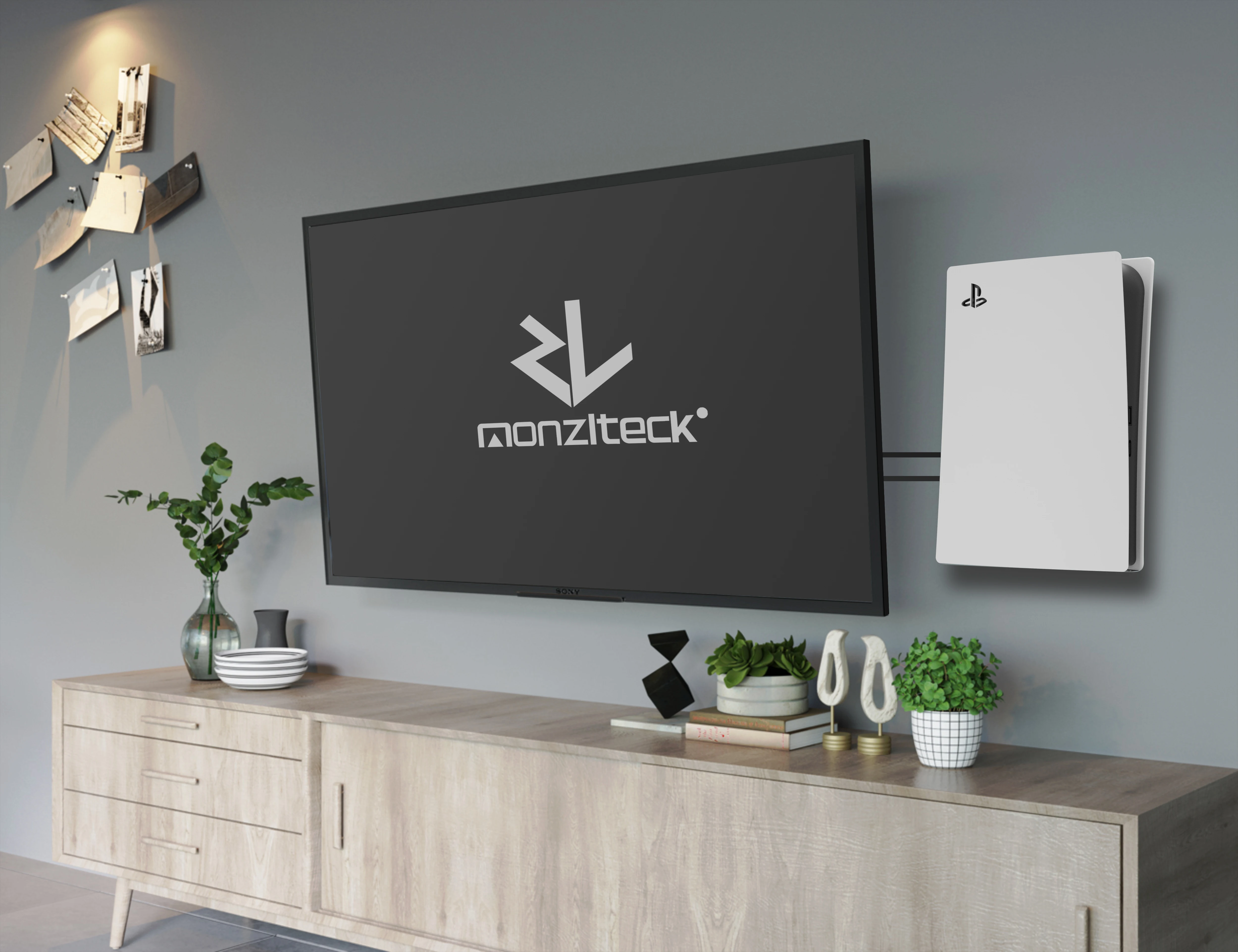 Monzlteck New Wall Mount for  PS5( Disc and Digital),All Metal Vertical Hanging on Wall Space Saver Easy to Install