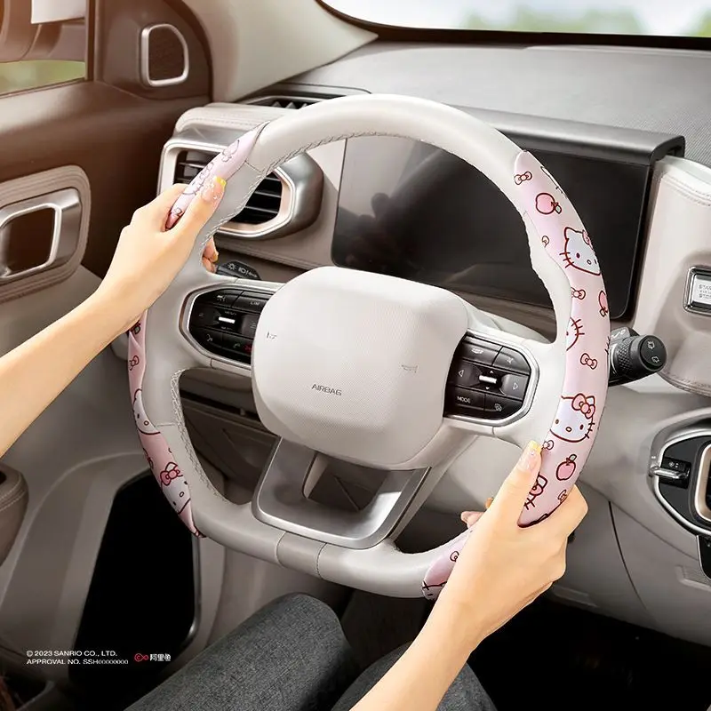 

Kawaii Sanrio HelloKitty Car Steering Wheel Cover Cartoon Half Wrap D-Shape Anti-slip Cover Girls Universal Car Protective Cover