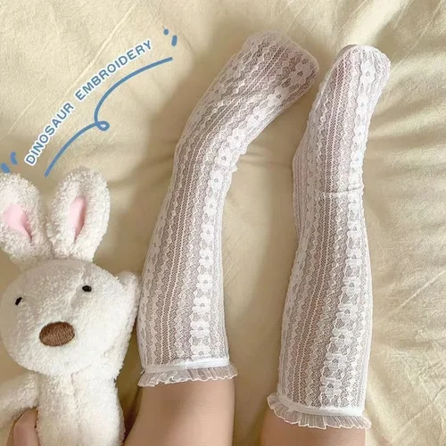 여아용 레이스 무릎 길이 스타킹, 아기 로얄 스타일 달콤한 공주 유아 양말 사랑스러운 귀여운 꽃 일본 로리타 3