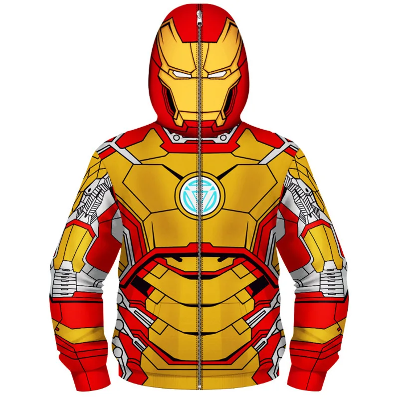 Anime Spiderman /Iron Man Full Zipper Hoodies Cosplay Costume Kids Boys Girls Superhero Cartoon Print Hooded Sweatshirts Outwear superhero cosplay costume kids cosplay costume