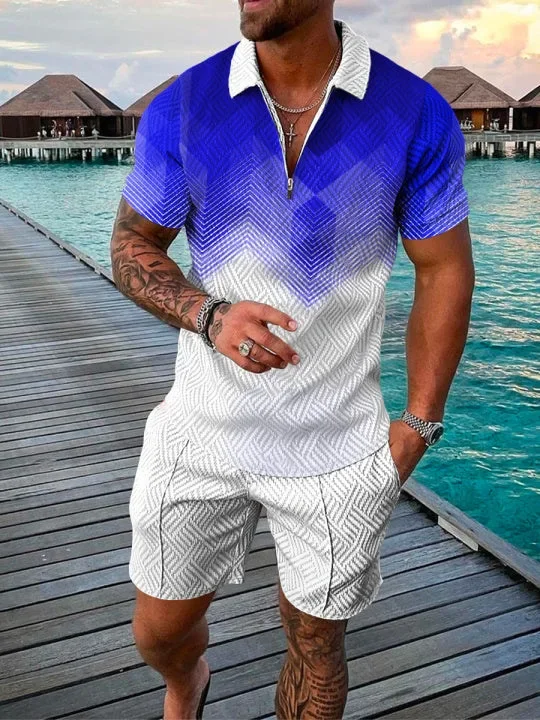 Hawaiian Tracksuit 2pcs Sets 3D Print Zipper Polo Shirt Short Sleeve Shirt And Shorts Casual Fashion Zip-Up Man 2PCS Clothing 19 Sbcc9f2062c9042ef8a15c04be540eec7L