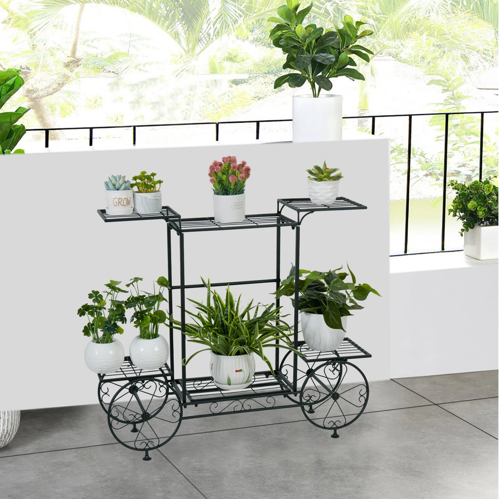 6 tiers metal plant stand garden cart plant stand flower pots holder display shelf rack