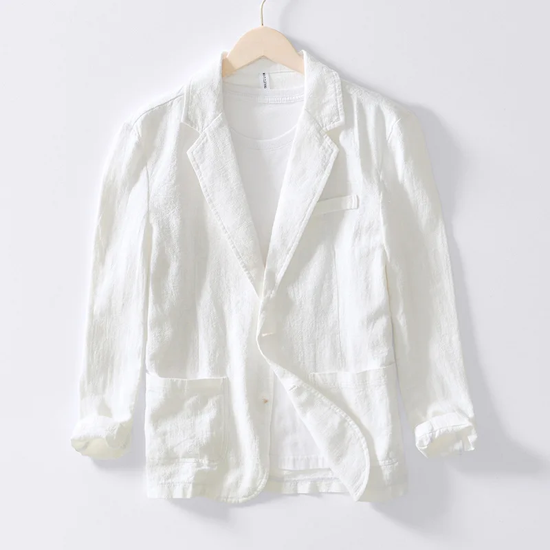 100% Linen Suit 20 Spring New Striped Casual Spring Summer Thin Linen Jackets for Men Clothing Loose Simple Streetwear Men FY803