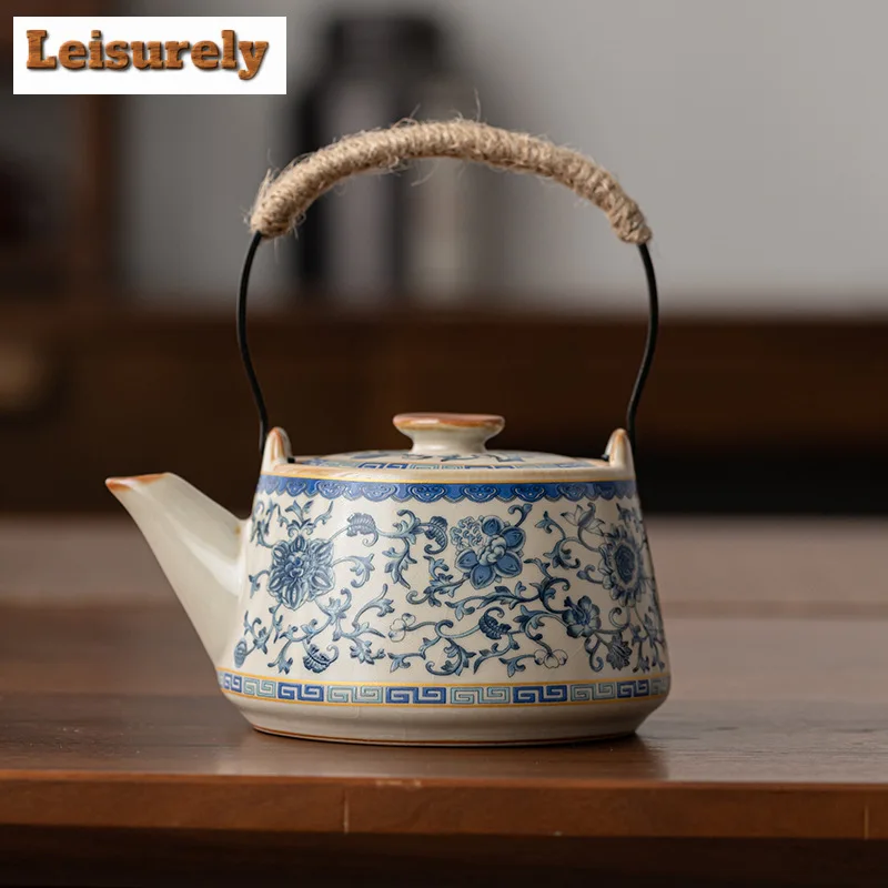 High End Cream Ru Kiln Art Hand Grasping Teapot Traditional Anti-scald Pot Tea Maker Kettle with Strainer Dahongpao Teaset Gift