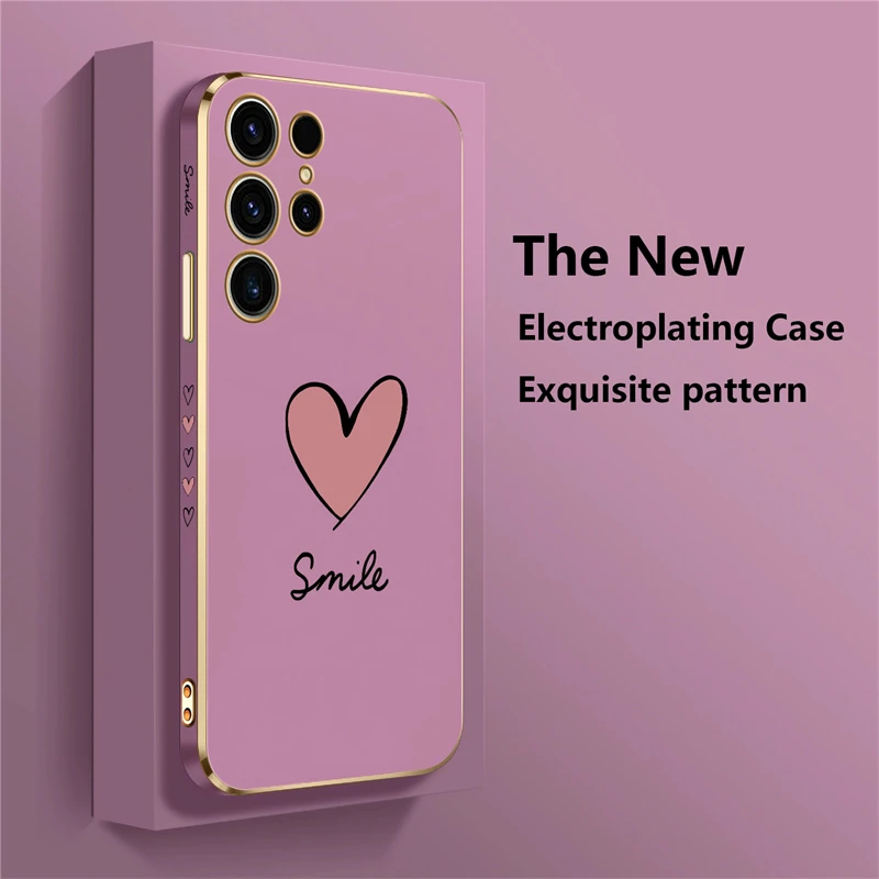 Luxury Plating Silicone Case For Samsung Galaxy S23 Ultra S22 S21 Plus S20 fe S10 NOTE 20 10 8 9 Love Heart Shockproof Cover — view 2