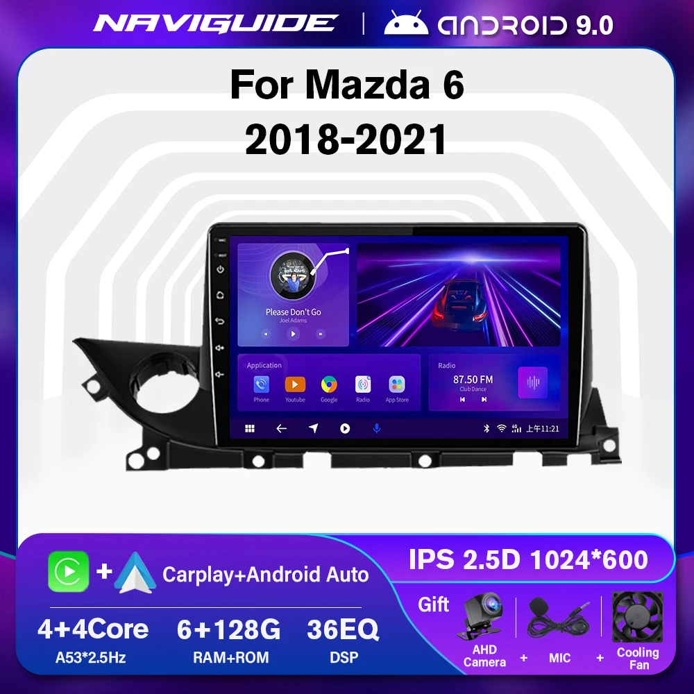 

NAVIGUIDE P1 6+128G Android Car Radio For Mazda 6 III 3 GJ GL 2018-2021 Multimedia Player Navigation GPS No 2 Din DVD Head Unit