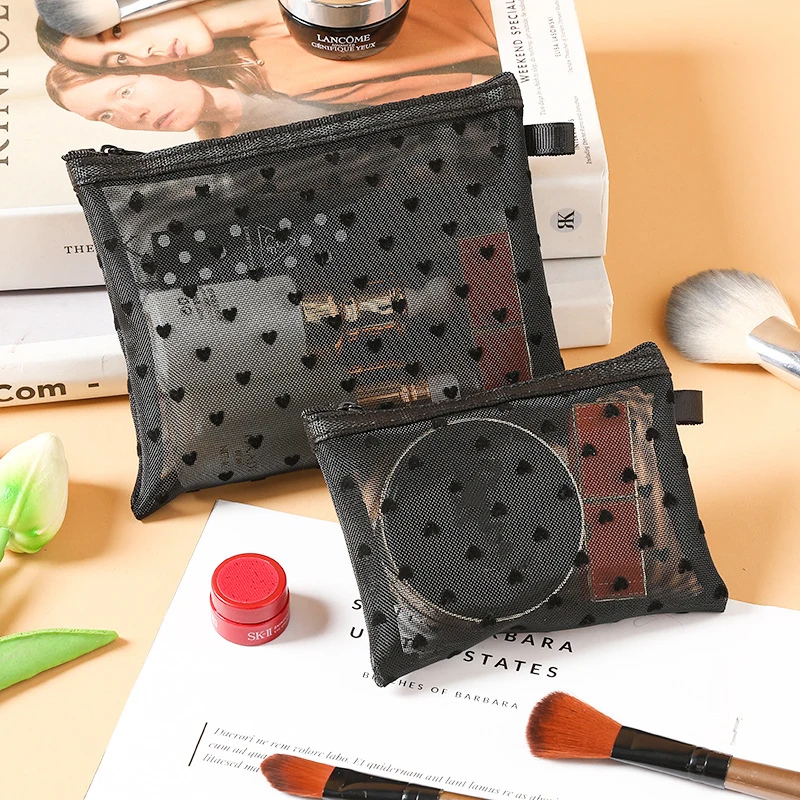 1/3Pcs Hot Mini Transparent Heart Makeup Bag Women Portable Lipsticks Cosmetic Storage Pouch Ins Clear Ctue Small Make Up Bag 5