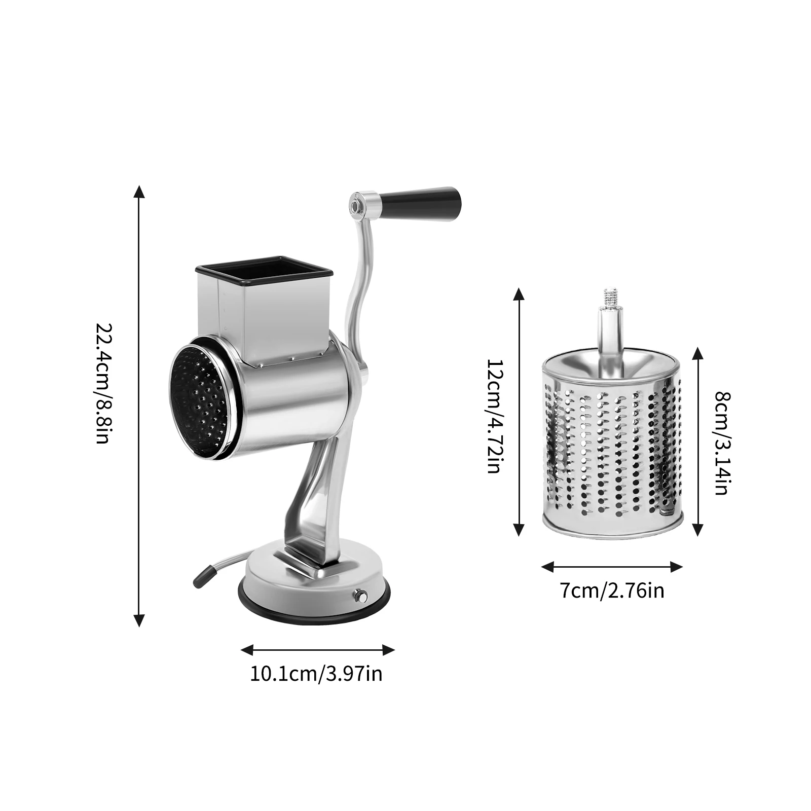 Manual Rotary Grater Drum Cutter Vegetable Slicer Shredder Nuts Mill W/ 5 Blades