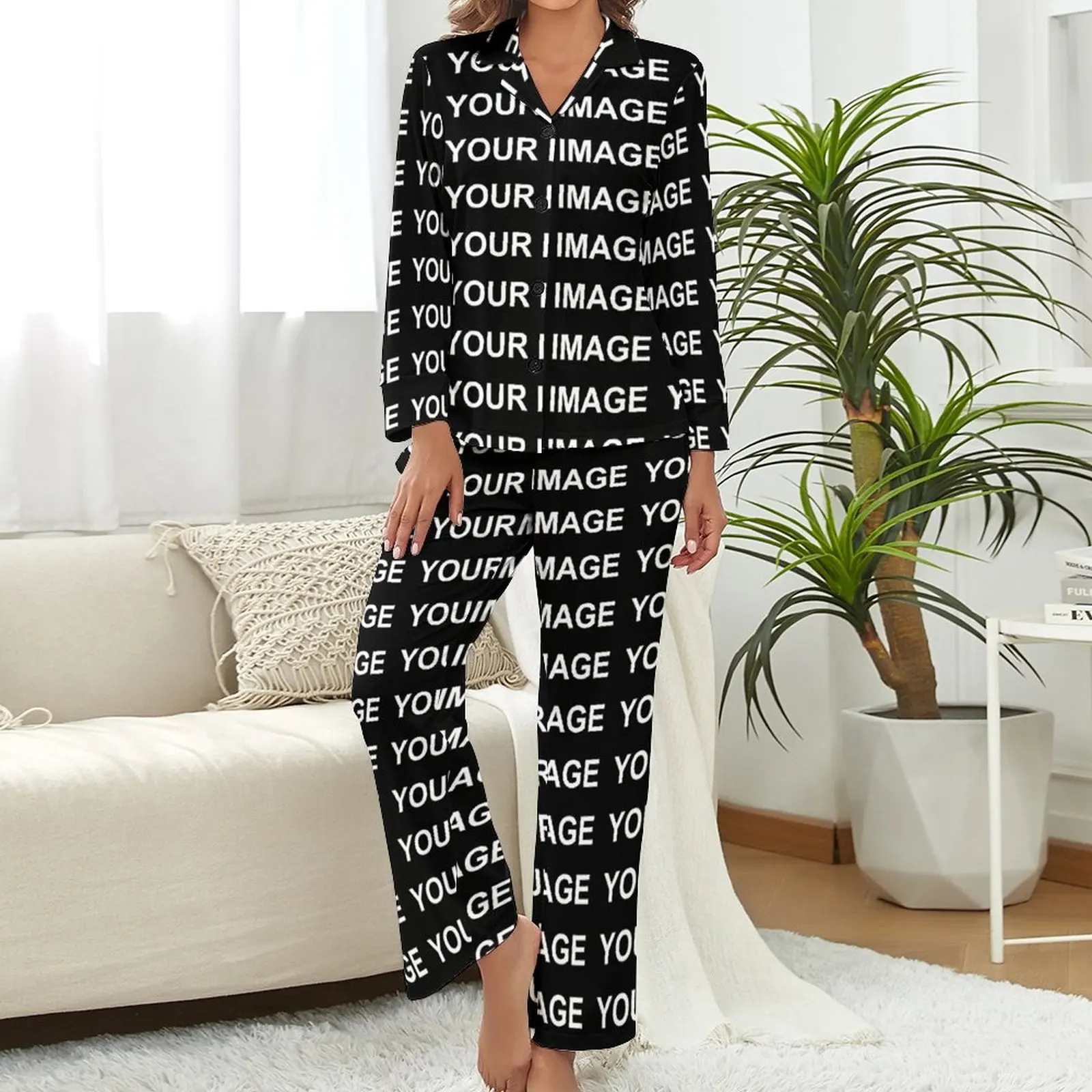 Women Pajamas Set 2 Pieces Long Sleeve V Neck Spring Cute Sleepwear