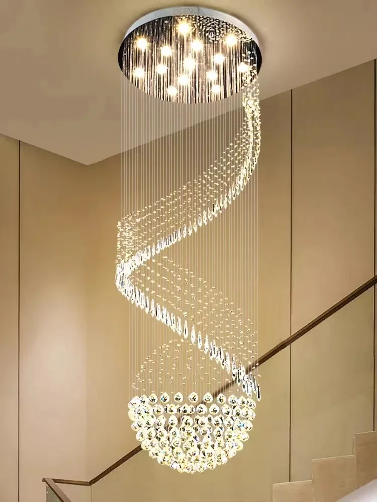 

Crystal Attic Staircase Chandelier Ceilings Pendant Lamp Living Room LED Modern Luxury Chain Chandelier Indoor Lighting Fixtures