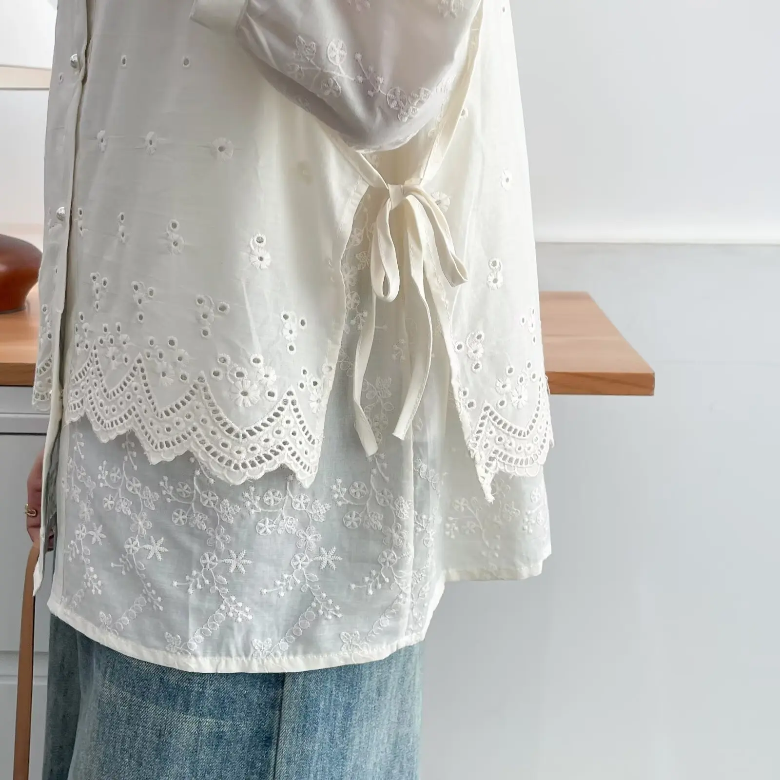 Fashion Plus Size Women's Blouses Autumn New mid-length three-quarter Sleeve Embroidered Cotton Fake two-piece Shirt 8311