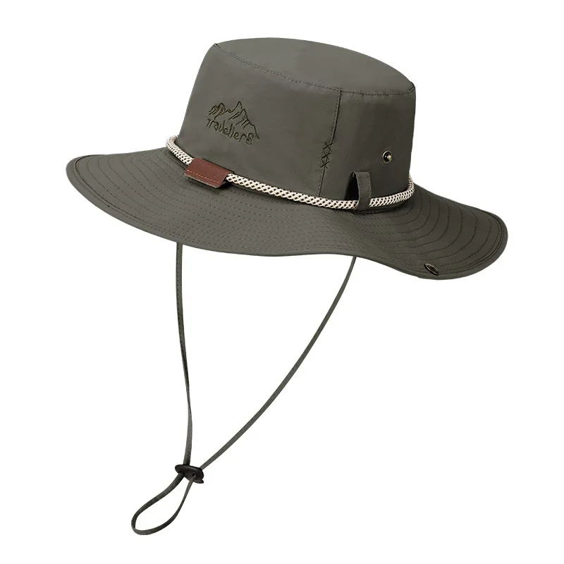 Chapeau seau d'été en cuir pour hommes, chaîne en corde, chapeau de soleil imperméable, randonnée en plein air, casquette de pêche, protection Uv, chapeau de Cowboy, pare-soleil respirant