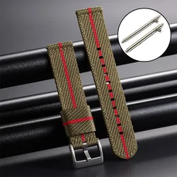 Universal Nylon Canvas Watch Band - Military Sport Woven Fabric Replacement Strap - Black Buckle (Green Red)