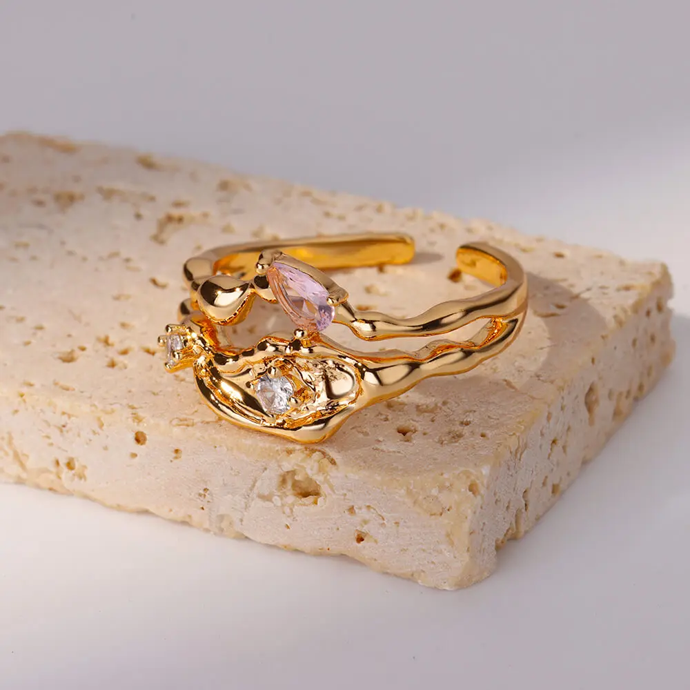 Zircon Jewelry Stainless Steel Ring for Women Gold Plated Daily Wear