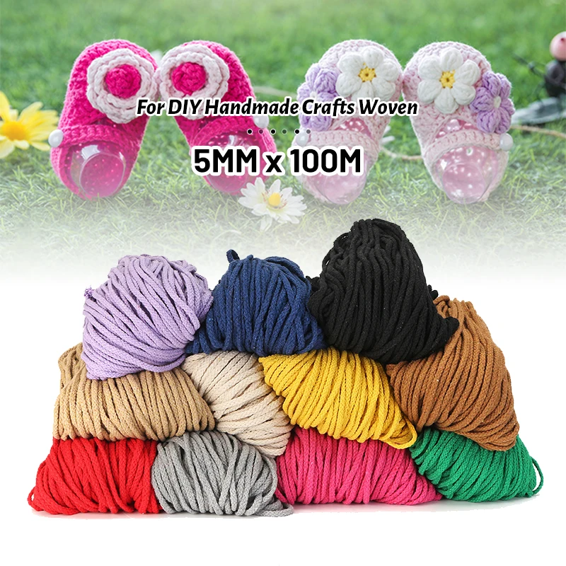 11 Color 100M 5mm Cotton Twisted Rope Macrame Cord Thread DIY