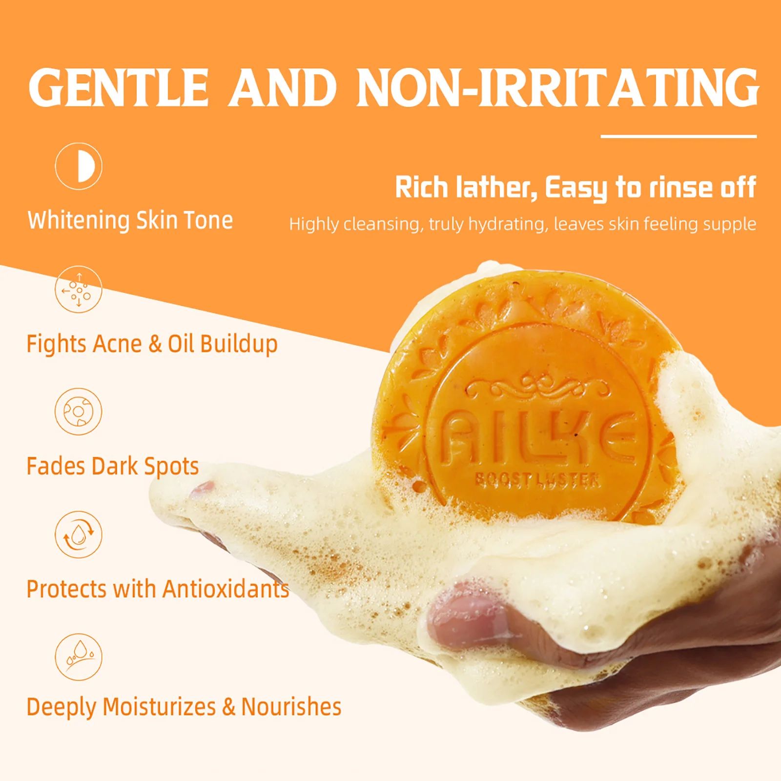 AILKE Lightening Soap Bar, With Natural Turmeric, Papaya, Carrot, Remove Dark Spots, Acne, for All Skin Types, 200g