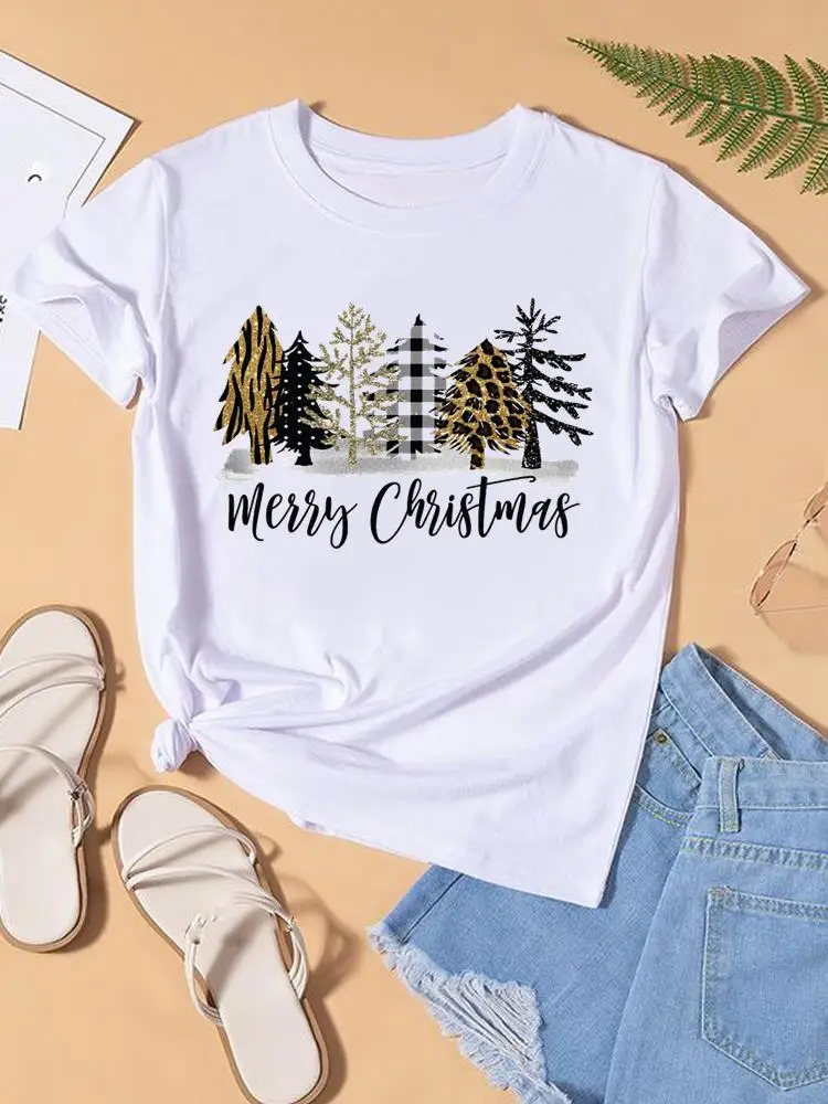 

Leopard Tree Trend Cute 90s Women Tee Top Fashion Lady New Year Shirt Print Christmas Holiday Clothing Clothes Graphic T-shirts