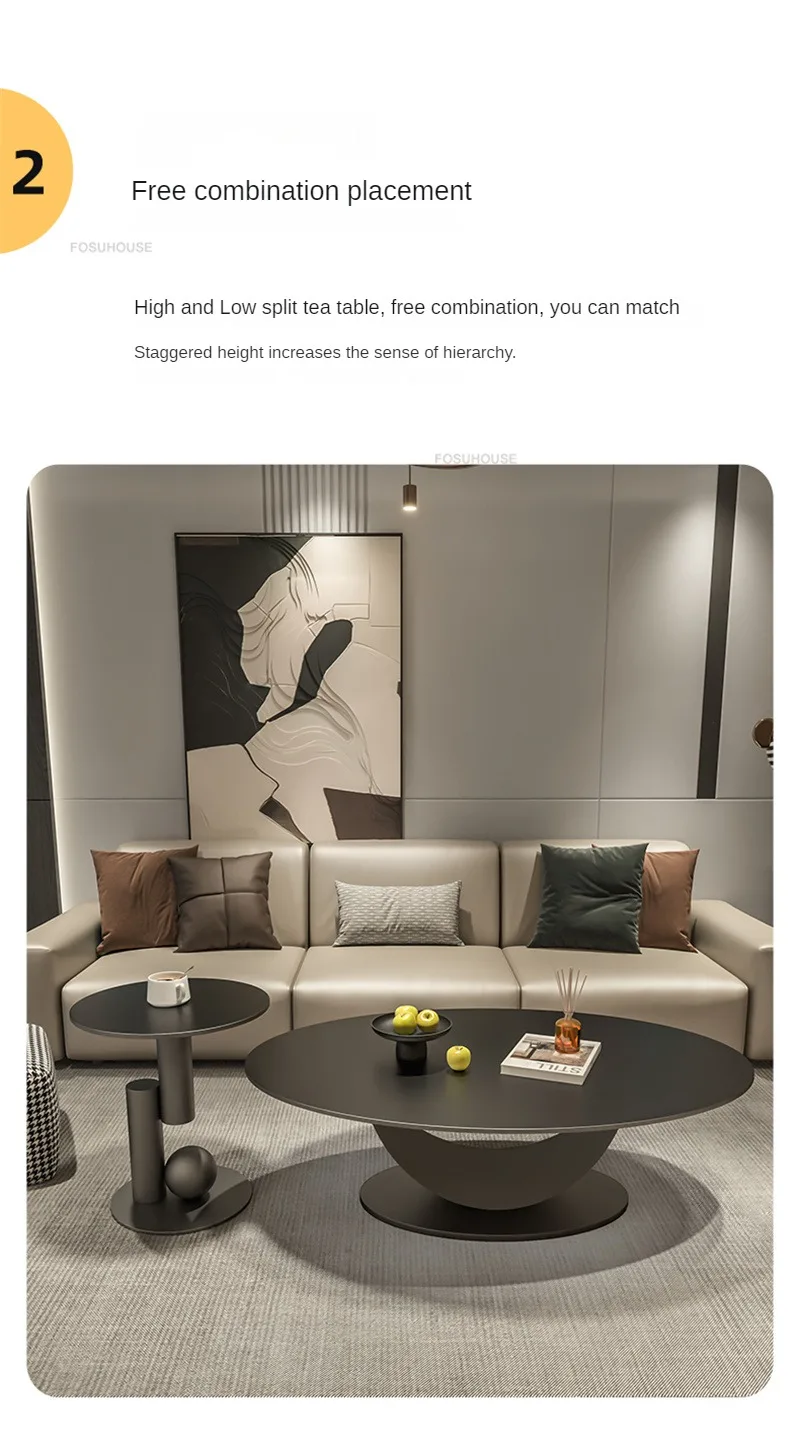 Italian Rock Slab Coffee Tables Household Coffee Table for Living Room Light Luxury Minimalist Small Apartment Oval Side Table