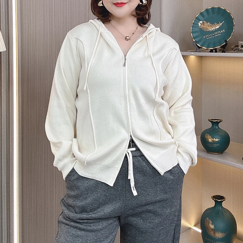 3XL PLUS SIZE Women's Sweater Fall Winter Thicken Hooded Cardigan Thick Knit Zipper Jumper 2440