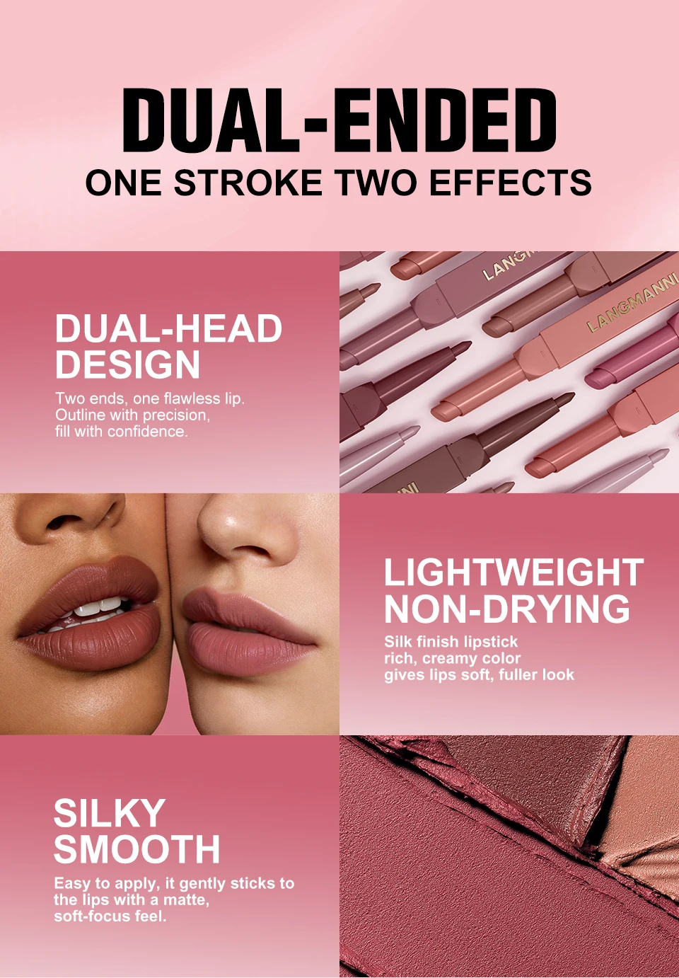 Double Ended Rose Nude Matte Lip Liner Waterproof Long Lasting_voghion.com