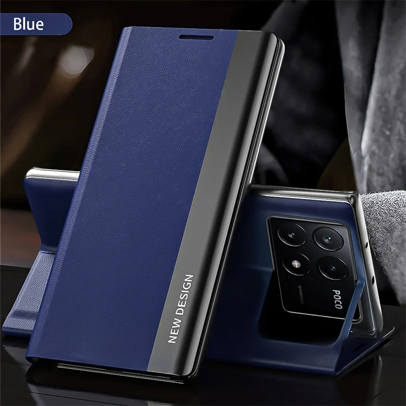 Luxury Leather Flip Stand Phone Case with Kickstand and Plating Finish