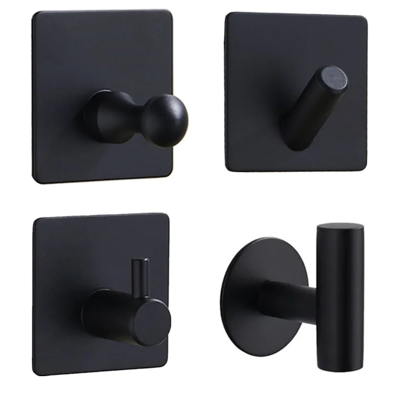 Aluminum Alloy Black Robe Hook Wall Hook Towel Hook Self Adhesive Rustproof Hook  Hanger for Bathroom