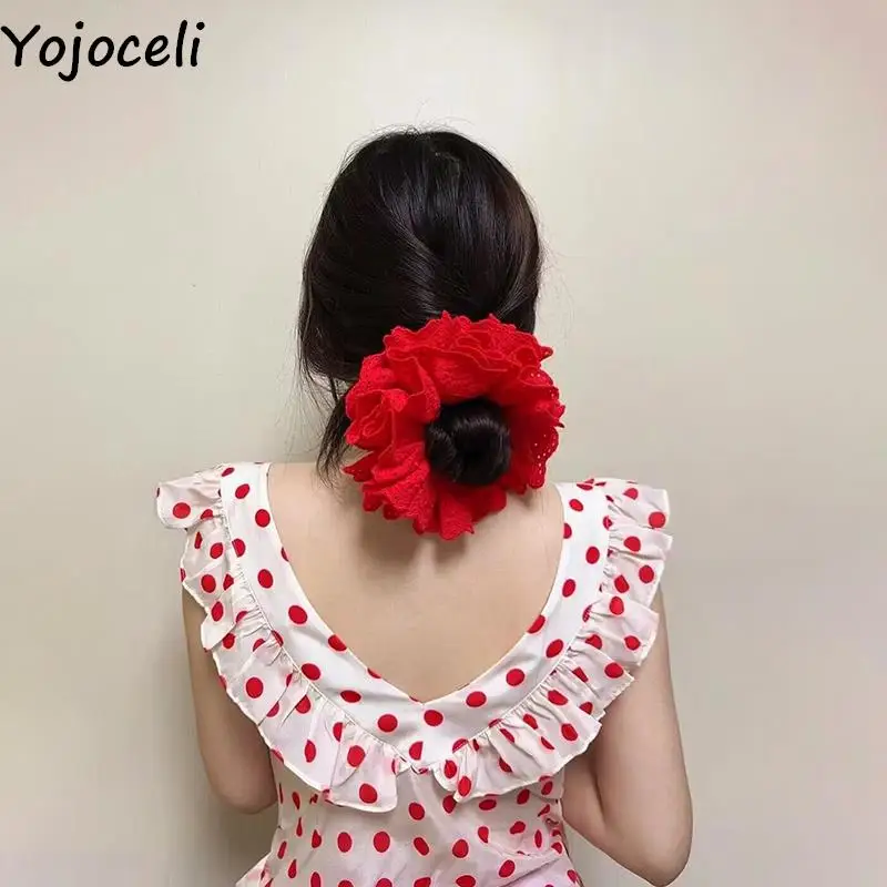 

Yojoceli Женская двухслойная кружевная резинка с вышивкой для волос пляжная богемная Мода Цветочные аксессуары белая эластичная резинка для волос
