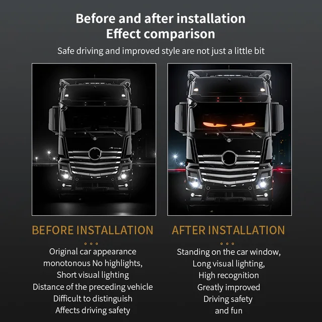 Truck Car Devil Eye LED Pixel Panel Light Remote Control Soft Foldable Lighting Scrolling For Board Windshield 12V 24V 3