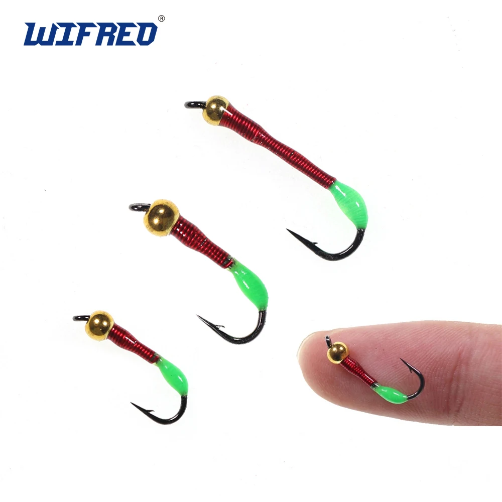 Wifreo 6pcs Epoxy Brass Bead Nymph Fly Buzzer Flies Wire Worms