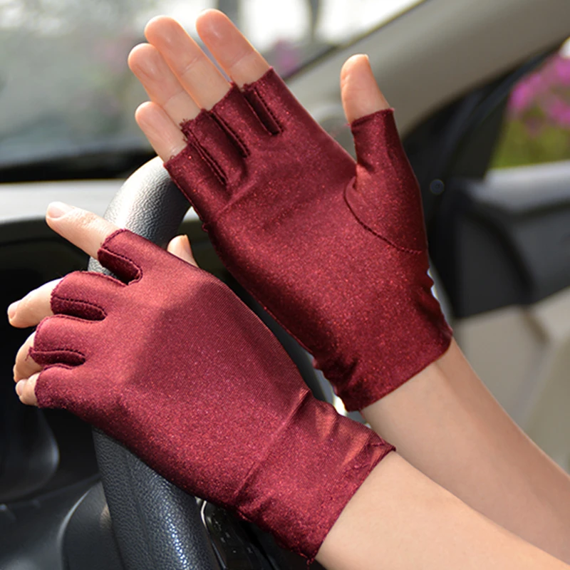 

Women Half Finger Gloves Fingerless Spandex Gloves Tight Work Stretch Mittens Winter Drive Cycling Workout Hand Protector Purple