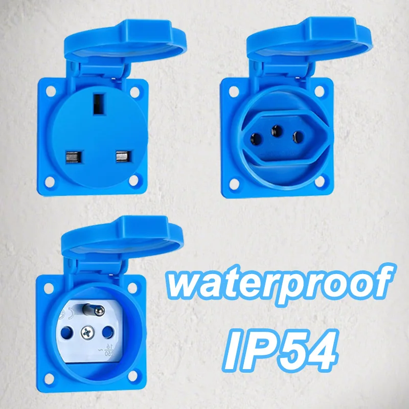 IP54 เกรดอุตสาหกรรมกันน้ํากลางแจ้งซ็อกเก็ต 16A แผง Mount SOCKET UK/BR/EU/FR ปลั๊กมาตรฐาน, มัลติฟังก์ชั่นสําหรับเยอรมัน 1