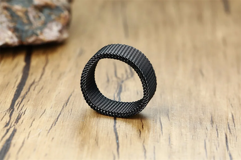 MODERTES HERREN-RING-Netzband aus Edelstahlgeflecht für Herren und Damen – Detail 2