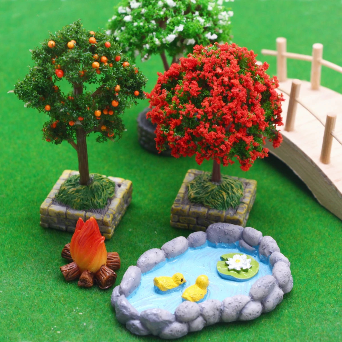 Dollhouse Miniature Flower Tree Fruit Tree With Plastic Base Micro Landscape Sand Table Train Scenery Moss Bonsai Model Accesso