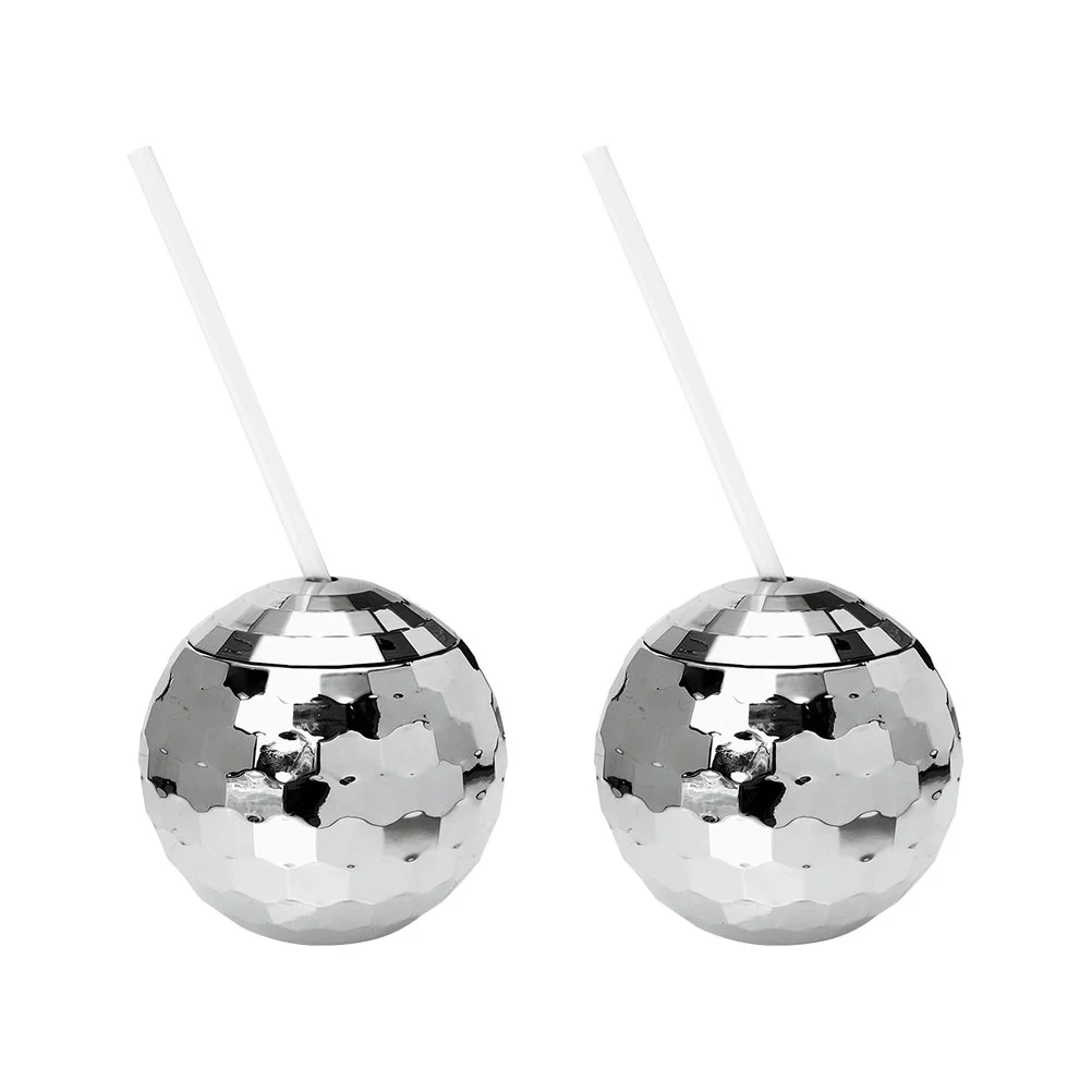 

2pcs Novelty Ball-shaped Cup Flash Cocktail Cup Beverage Cup with Straw for Bar Nightclub Party