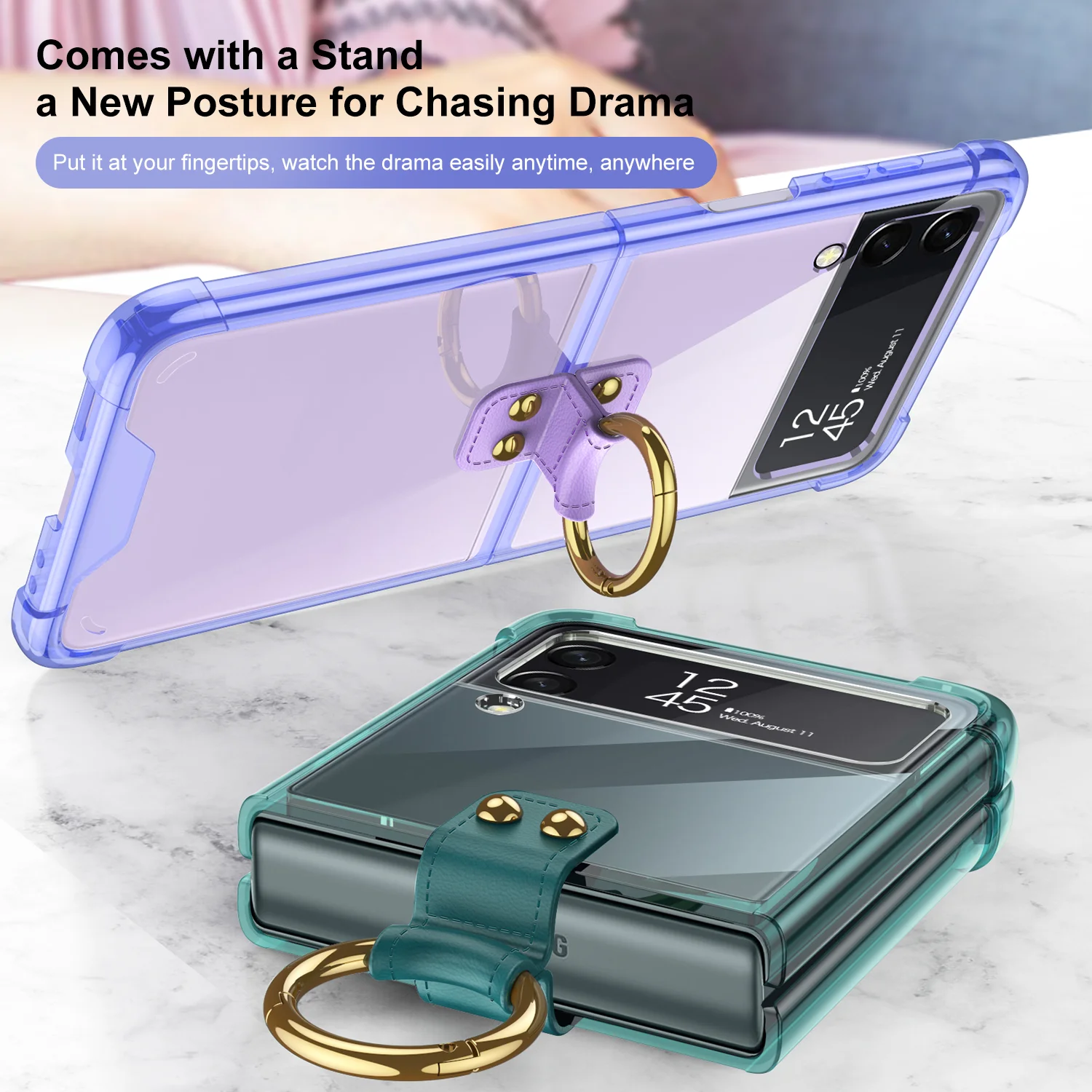 samsung cute phone cover Anti-fall Ring Holder Phone Case For Samsung Galaxy Z Flip 3 Back Cover for Galaxy Z Flip Zflip3 Shell Folding Ring Stand Case silicone cover with s pen