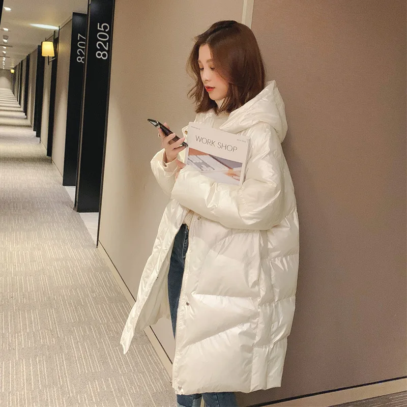 2024 Women Glossy Down Cotton Jacket Hooded Parka Warm  New Winter Jacket Parkas Female Cotton Padded Jacket Casual Outwear Pink