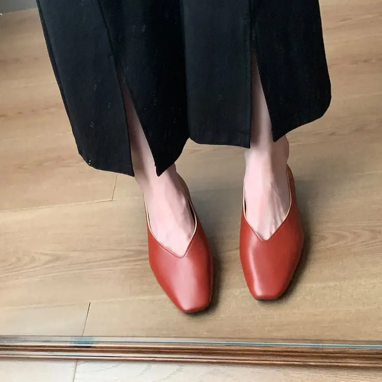 

Spring Flat Shoes Casual Fashion Comfortable Soft Soled Women's Shoes Comfortable Shallow Mouth Square Toe Daily Single Shoes