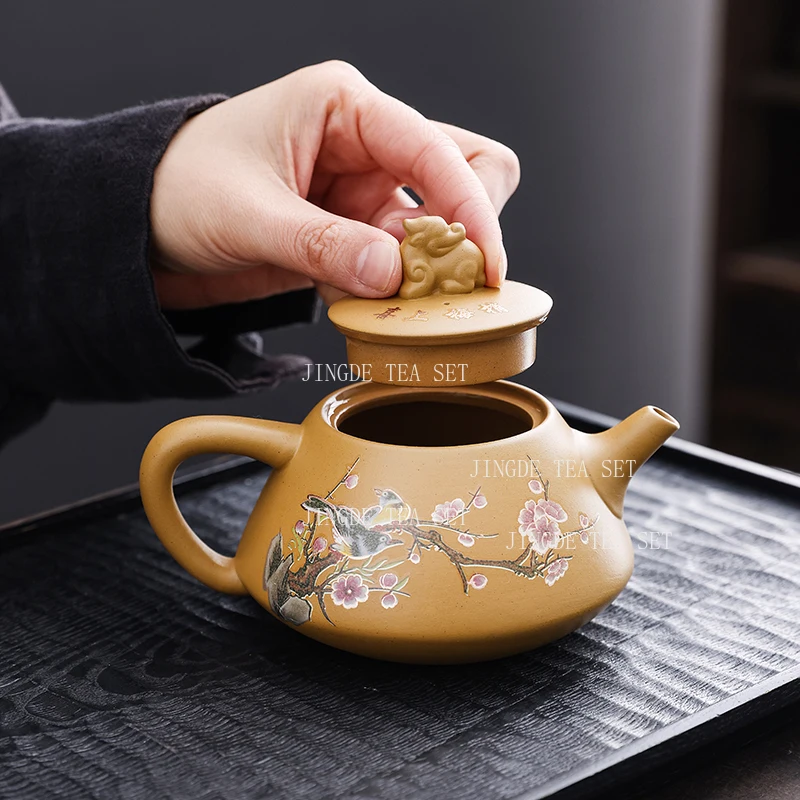 Color Changing Phoenix Singing Teapot with Heat Raw Mineral Gold Section Mud Semi Handmade Kung Fu Tea Set Tea Infuser