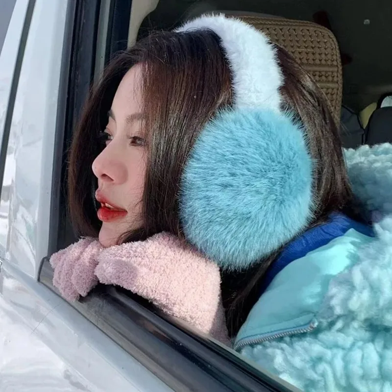 Multicolor Fur Furry Earmuffs for Women Girls Winter Outdoor Cycling Windproof Keep Warm Ear Covers Folding Soft Plush Ear Cover