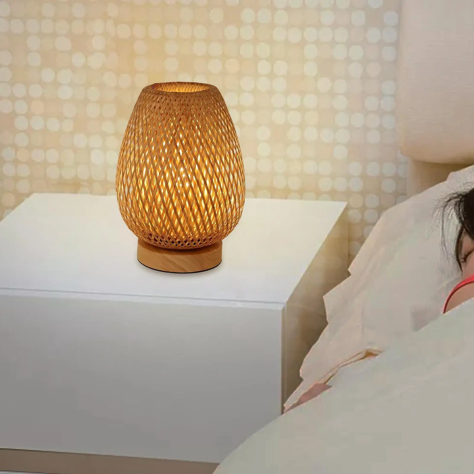 Bamboo Lampshade NightStand Lamp Decorative Simple Lantern for Office Bedroom EU Plug