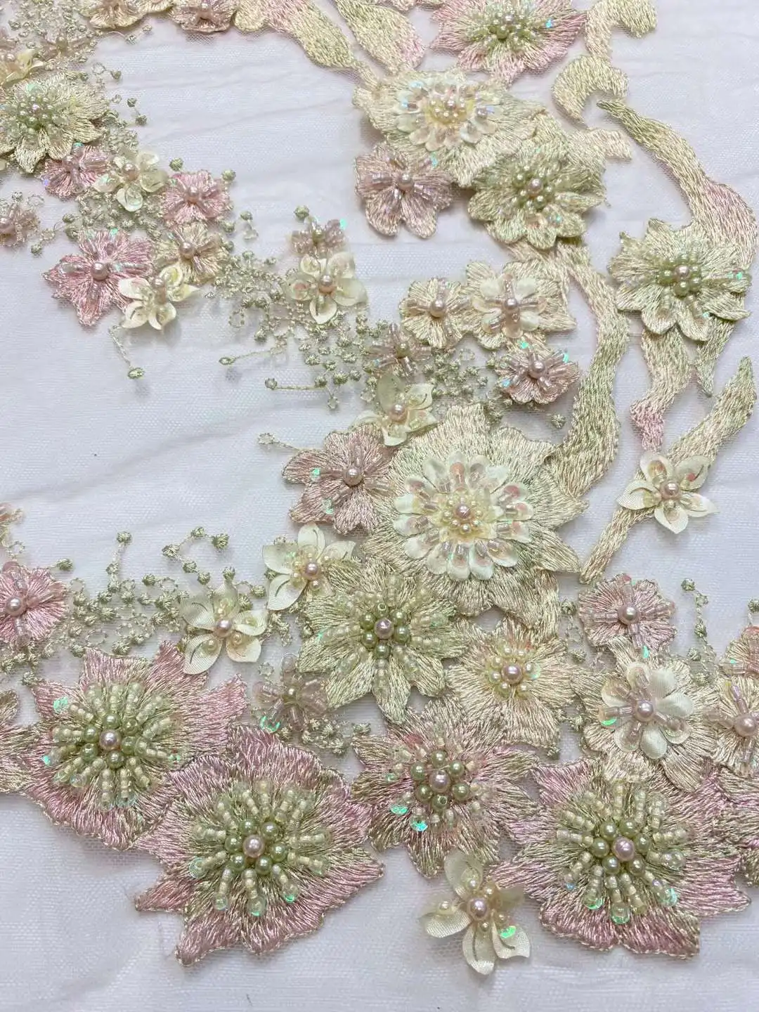 

Super Beautiful Hanmdae Stone 3D FrenchTulle lace fabric Embroidered Beads Nigeria soft fabric For Weddings Evening dress 5ayrds