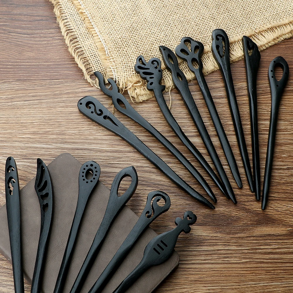 Vintage Chinese Style Hair Sticks Classic Wooden Black Hair Clips Women Girls Ethnic DIY Headwear Hairpins Accessories hair accessory hair clip hair headdress hair stick pearl hairpins