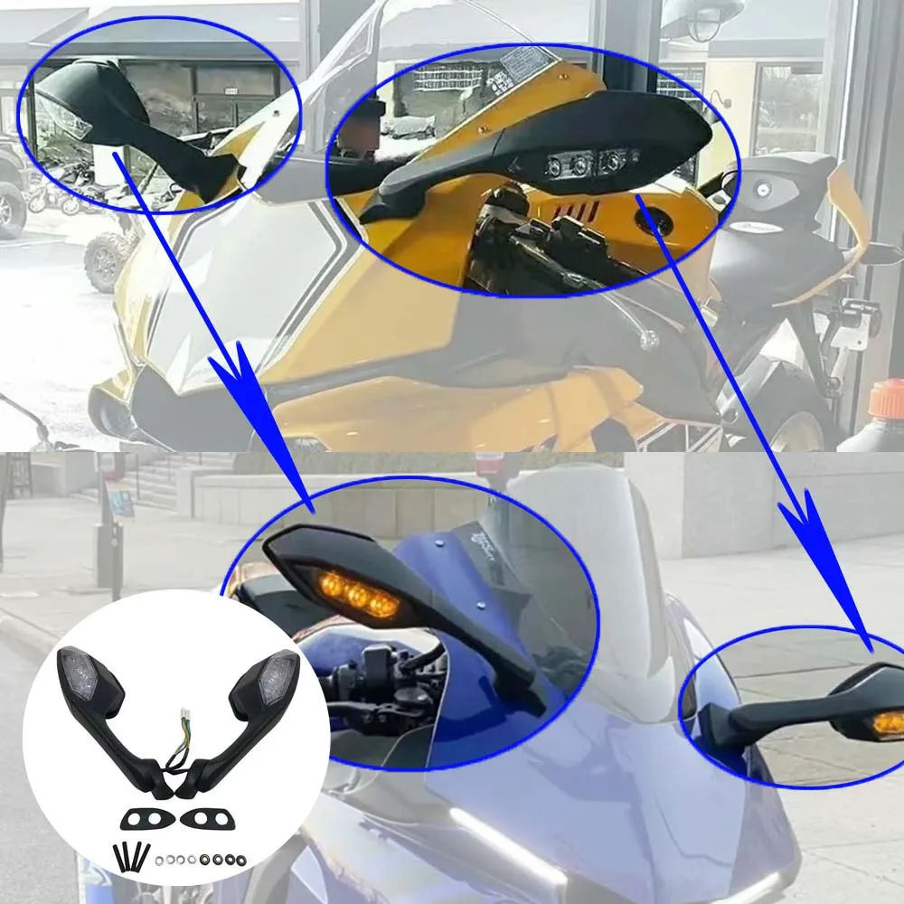 

Черное зеркало заднего вида для мотоцикла, светодиодный указатель поворота, чехол для Yamaha YZF-R1 2015-2019 YZF-R6 2017-2019 R1 R6, индикаторная лампа
