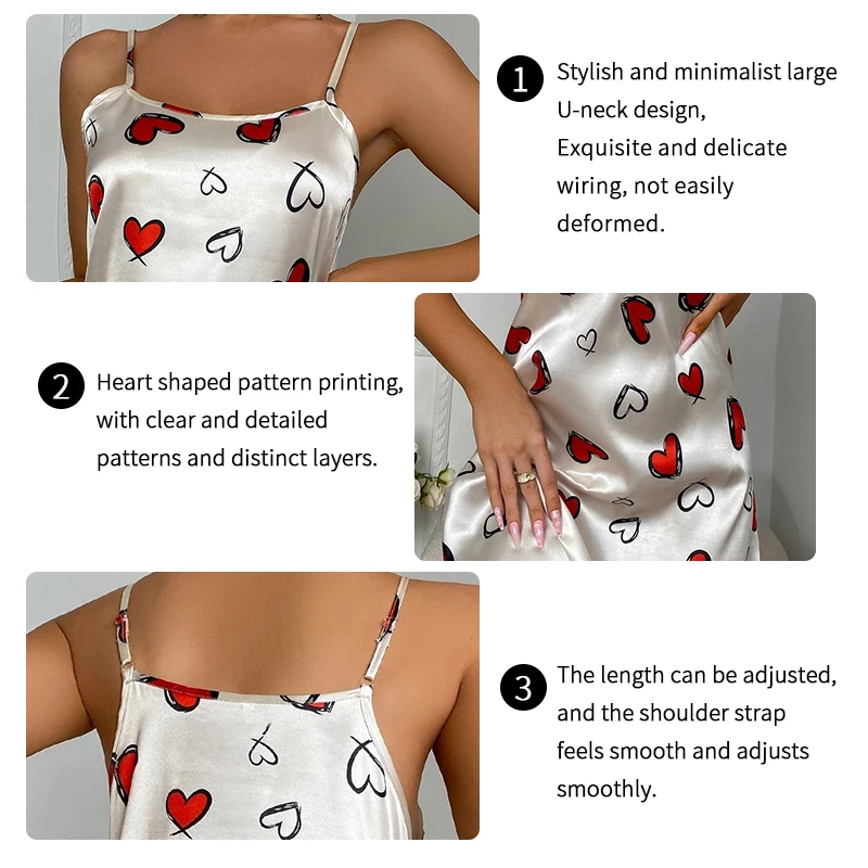 Sexy Sleepwear For Women Satin Lingerie Chemise Slip Nightgown Short Dress Sleep shirt Babydoll Pajamas Print Homewear Pijama - 5