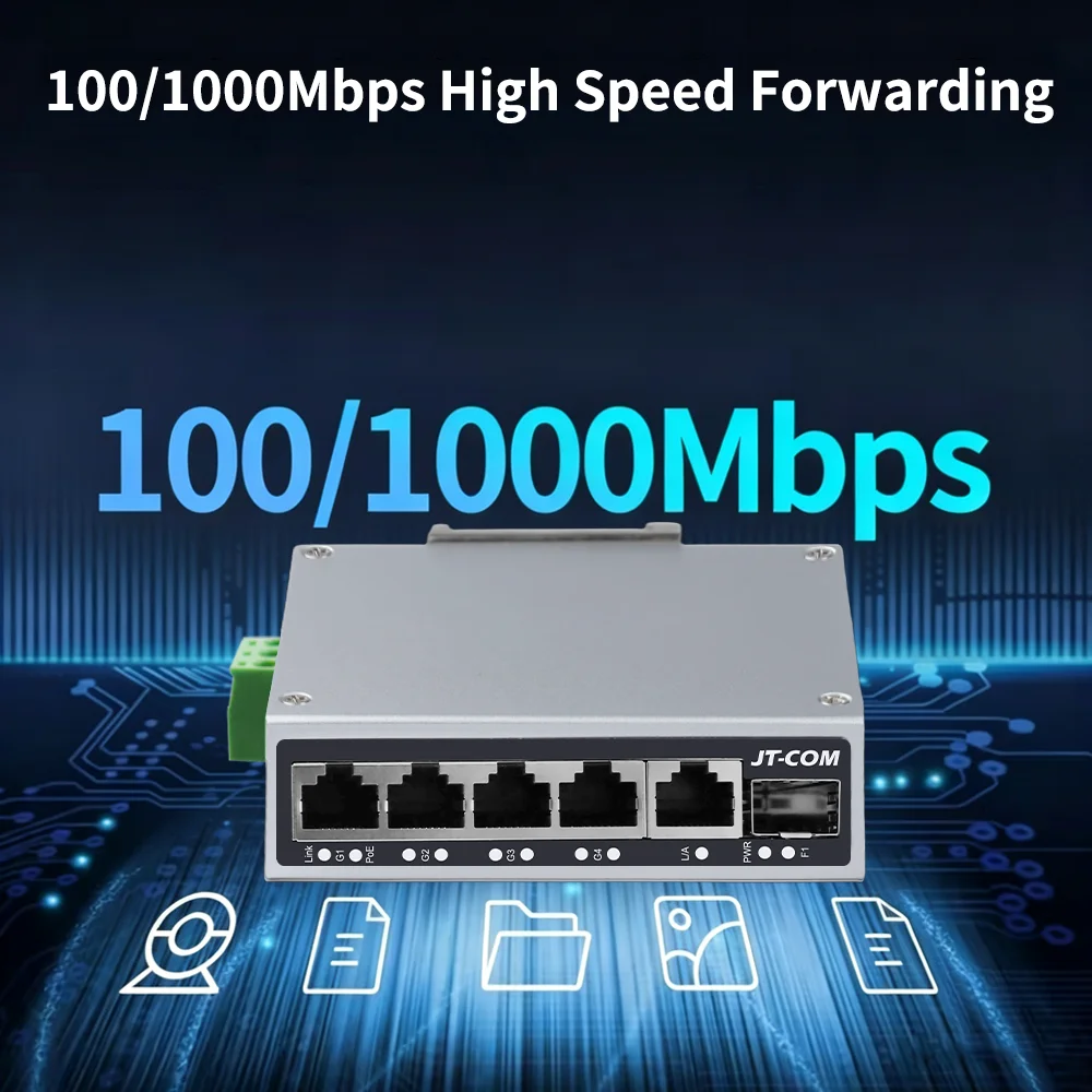 JT-COM 1.25GbE 스마트 산업용 PoE 스위치 1*기가비트 SFP 포트 +1*1000M RJ45 포트 +4*1000M POE RJ45 포트 (IP 카메라/NVR용)