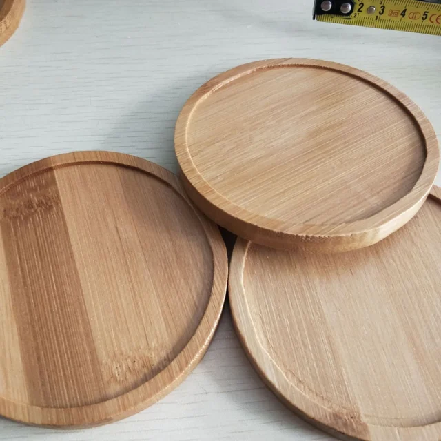 Bambusz Tálca Bonsai Tartó Kerek Növény Állvány Zamatos Edény Virág Fa Ültetvényes Kerti Otthoni Iroda Dekoráció - Image 3