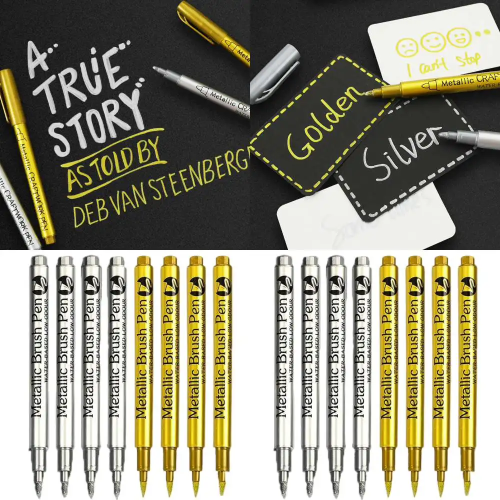 Metallic Marker Pen Gold Silver Colors Brush Pen Medium Point Markers for Metal Rock Painting Black Paper Card Making marker pen paint pen art pens