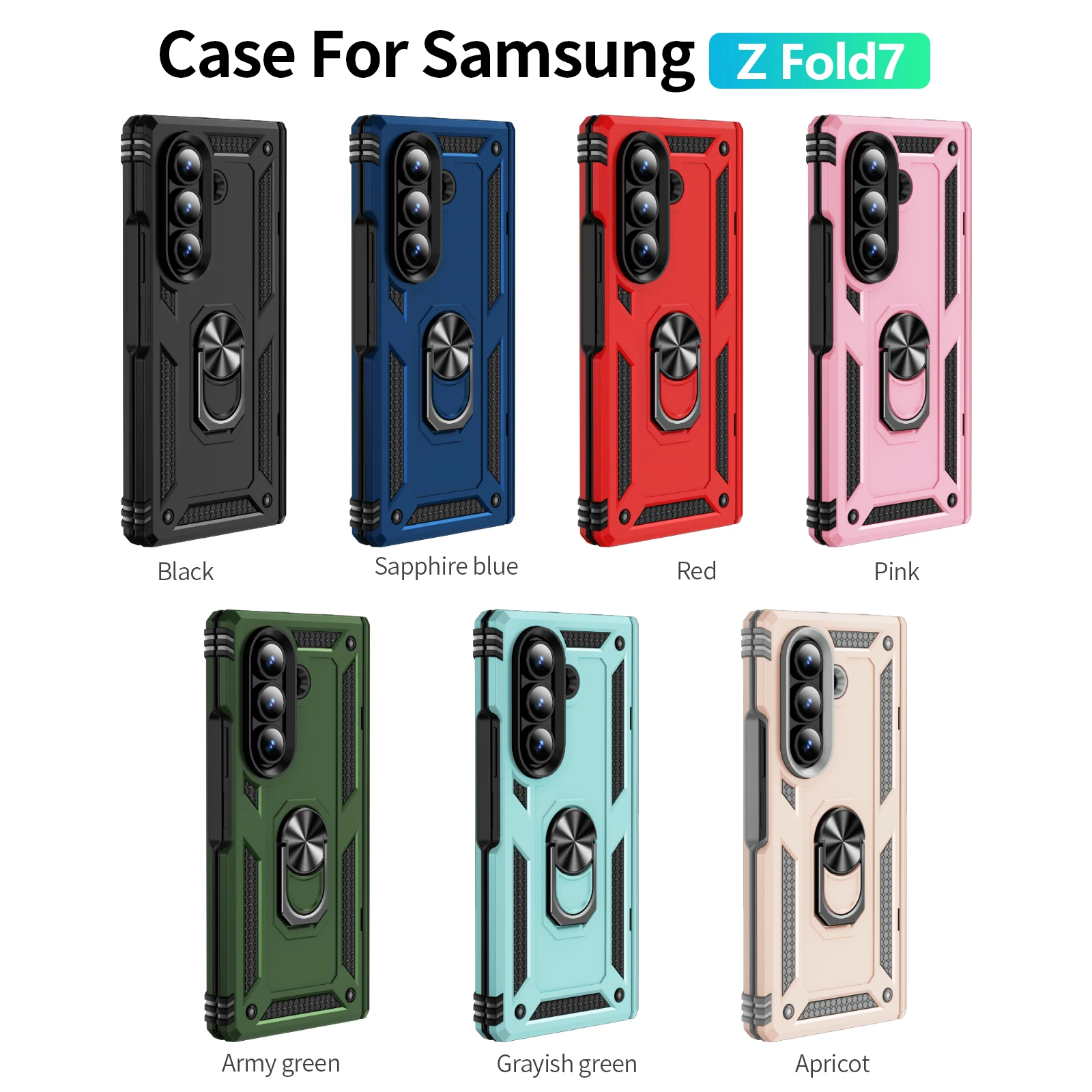 Rugged Armor Phone Case with Ring Holder and Hinge Protection